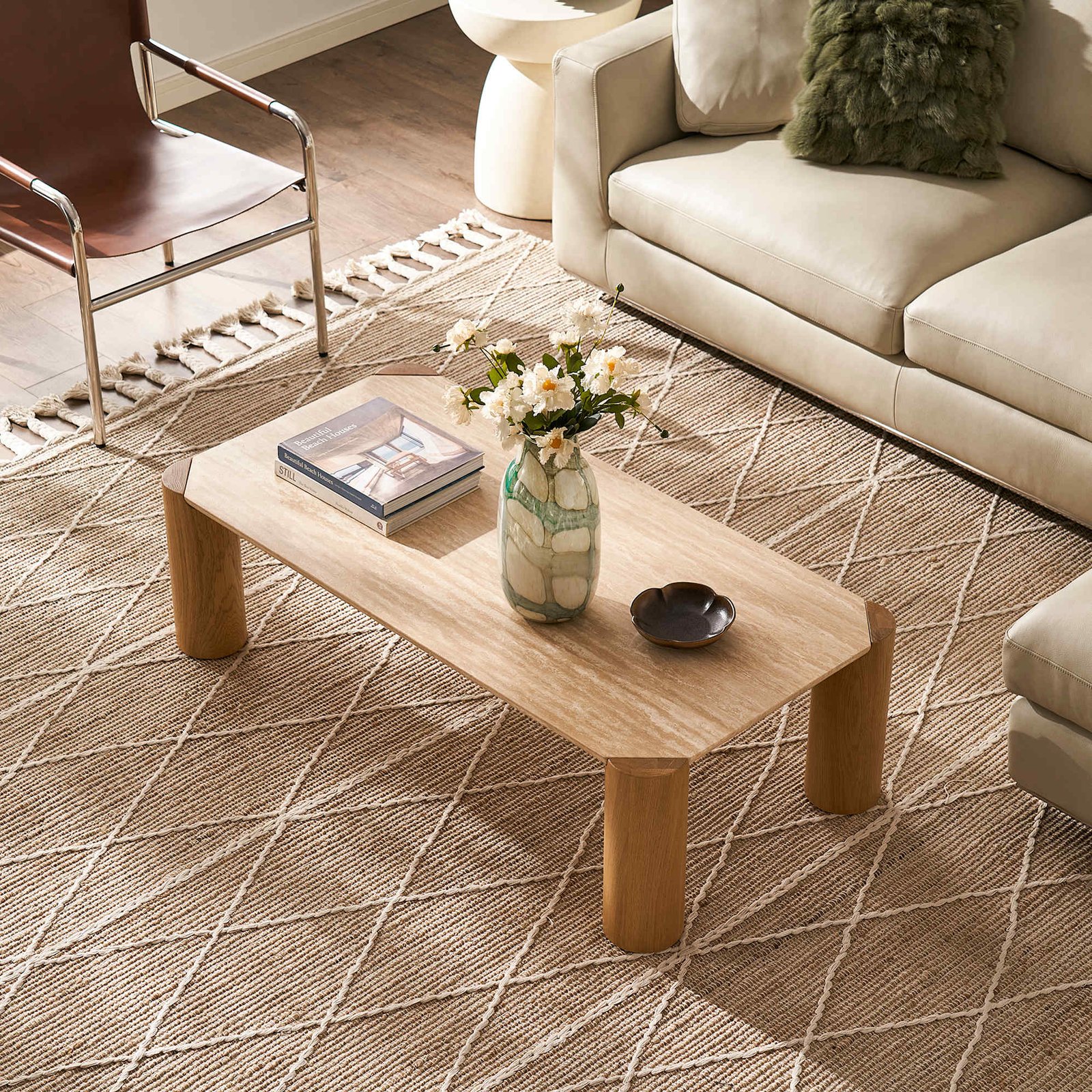 Albie Travertine Rectangular Coffee Table 0