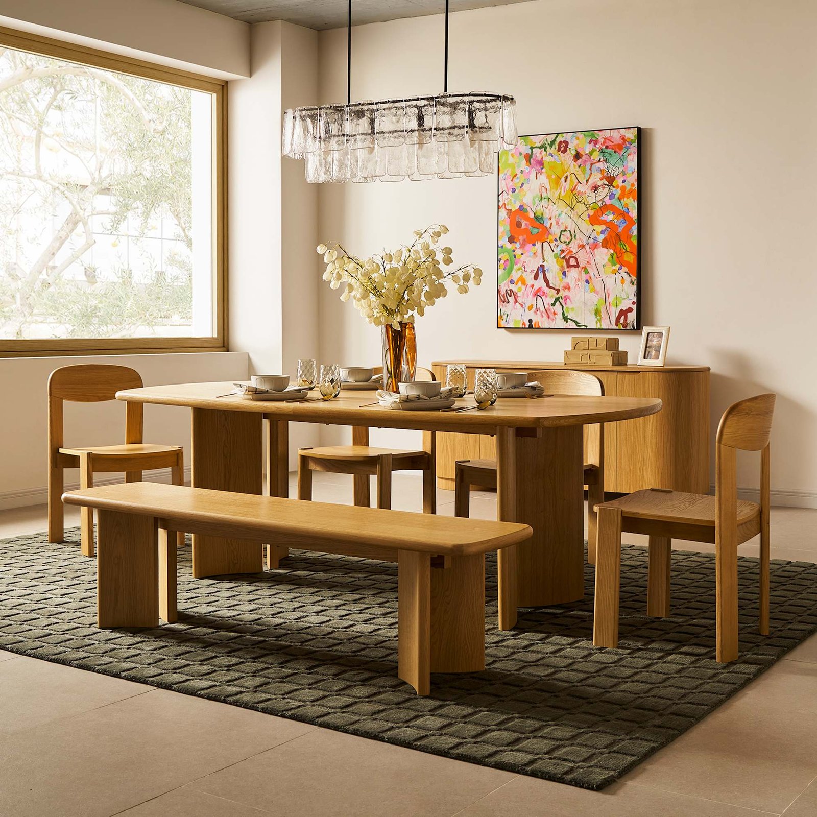Posey Dining Table with Bench Set 2